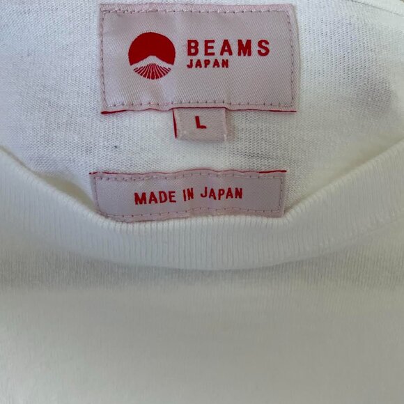 BEAMS JAPAN Logo Print T-Shirt Crew Neck Air-Spun Cotton Size L - Picture 4 of 5
